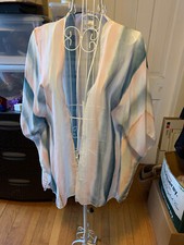 EMORY PARK Pink Green Sheer Open Front Kimono Top - Size S