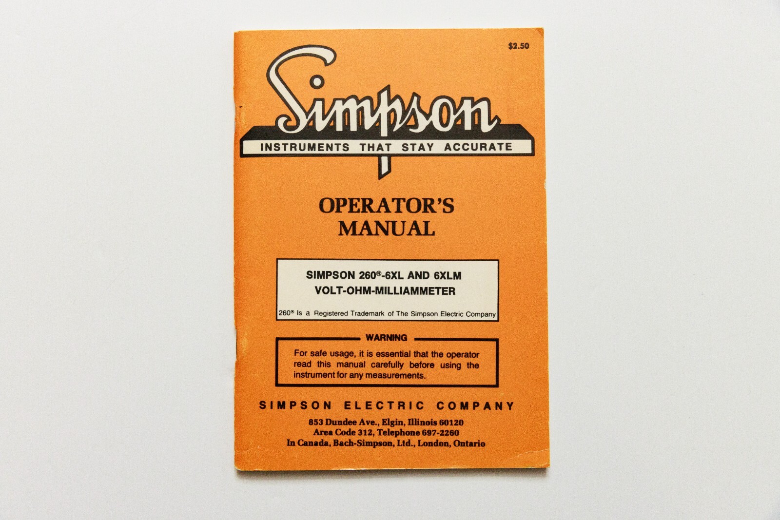 Simpson Instruments Simpson Instruments Model 260 -6XL and 6XLM Operator's Manual | eBay