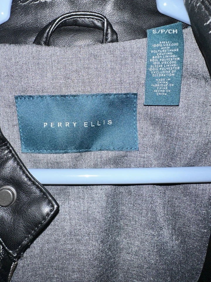 PERRY ELLIS Men's Zipper Faux Leather Moto Jacket S Black - Image 3 of 4