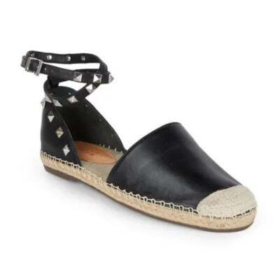 Schutz Womens Soft Leather Studded Espadrille Flats Black Size US 7B