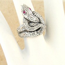 GENUINE RUBY EYED SNAKE RING 925 STERLING SIL...