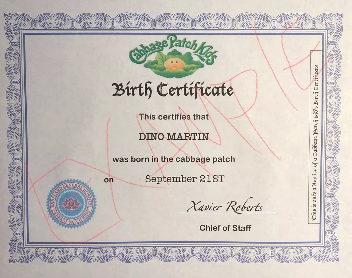 Cabbage patch cheap kids birth certificate