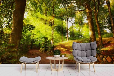 3D Sunshine Green Forest Tree Self-adhesive Removable Wallpaper Murals Wall