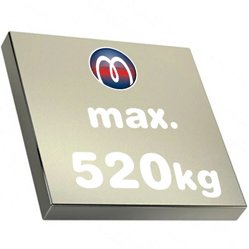 Quadermagnet / Magnetquader 100 x 100 x 20mm Neodym N45, Nickel -  520 kg