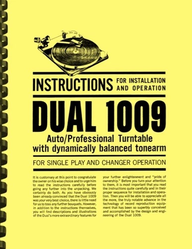 Dual 1009 Turntable OWNER'S MANUAL