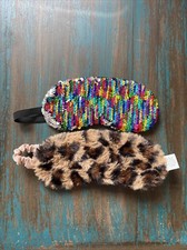 Eye Shade Sleep Mask - Travel Sequins Rainbow/ Silver Leopard Set Of 2