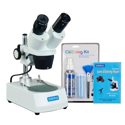 OMAX 10X-20X-30X-60X Binocular Stereo Microscope Dual Lights+Cleaning Pack