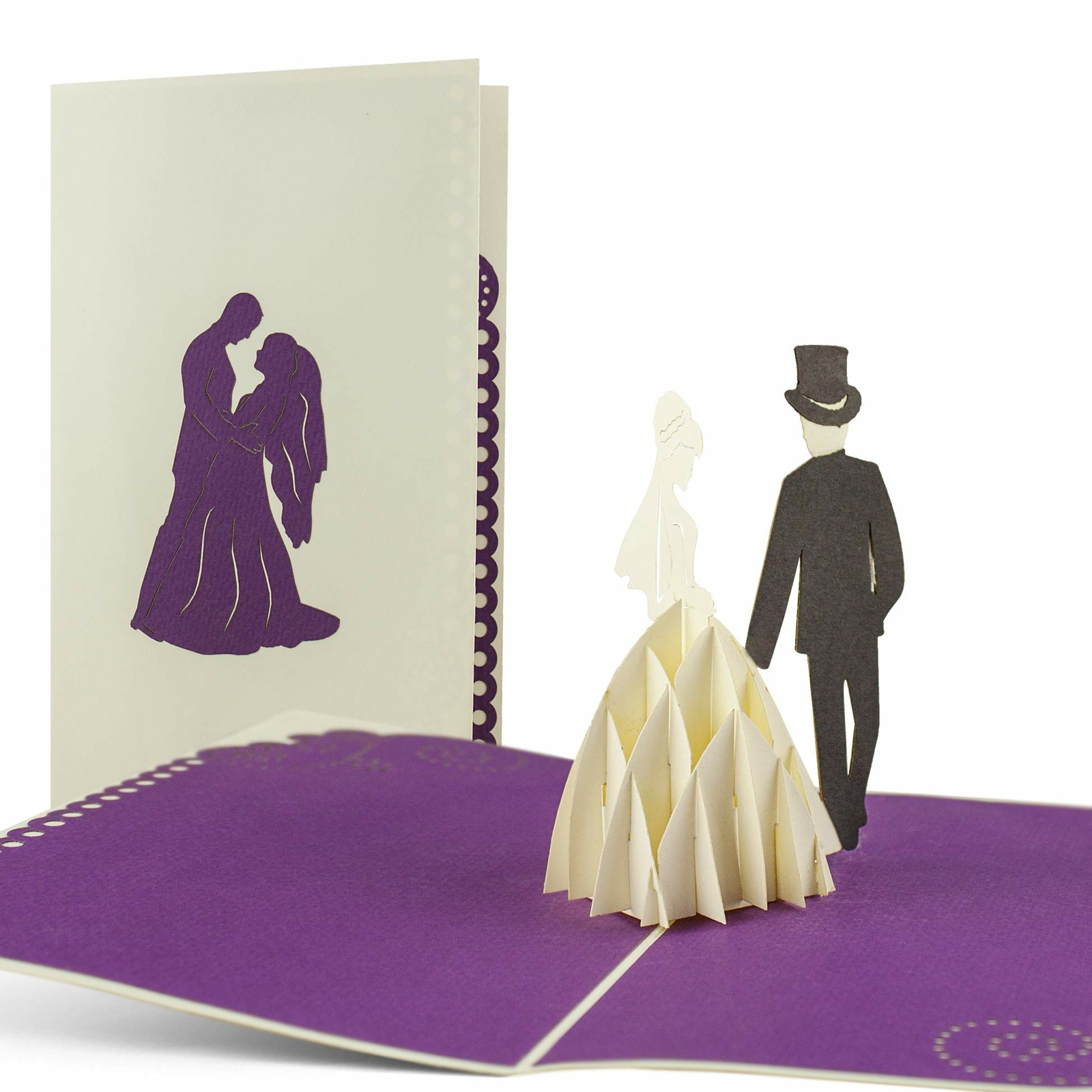 Biglietto auguri sposi 3d, invito matrimonio laser pop up con motivo centrale a