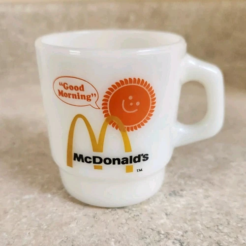 Vintage McDonald’s "Good Morning"  Fire King Anchor Hocking Milk Glass Cup Mug