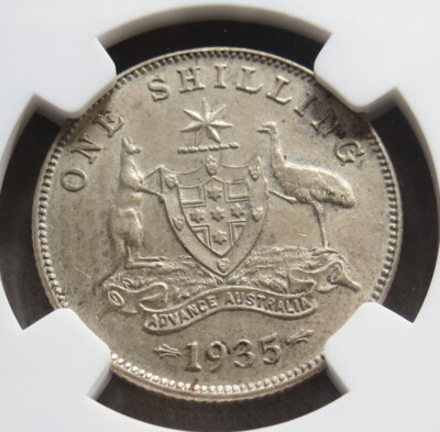 1935 M SILVER AUSTRALIA SHILLING KING GEORGE V COIN NGC ABOUT