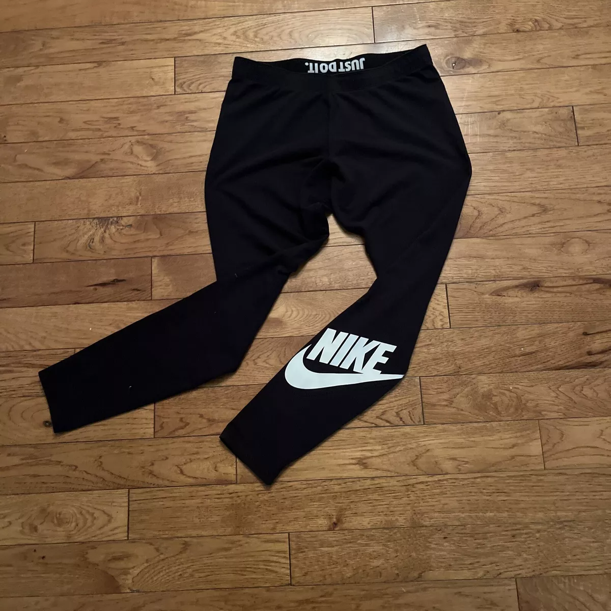 Nike Sweatpants Womens Large (26x25) Black White Swoosh Just Do It Slim Fit