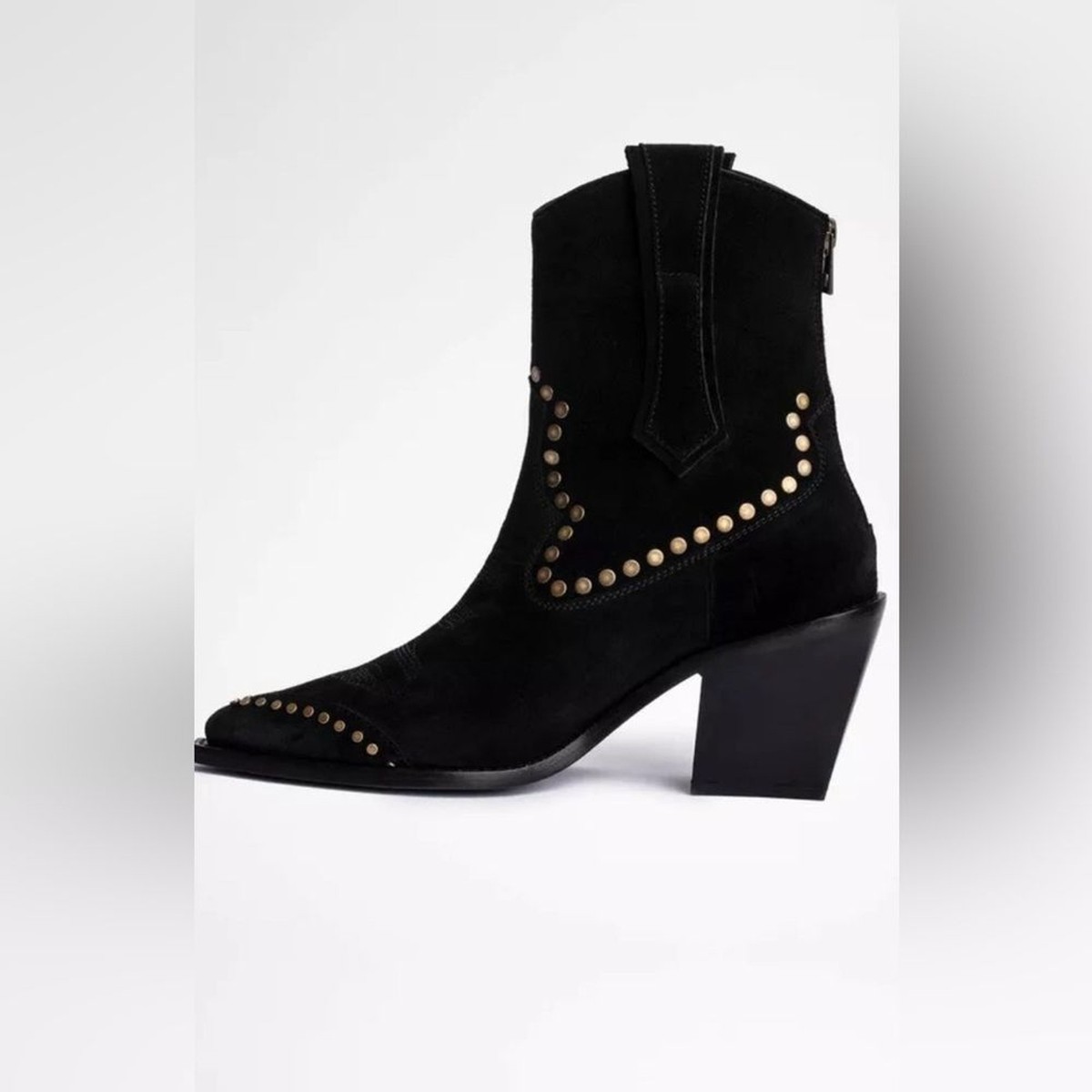 ブーツその他 ZADIG & VOLTAIRE Cara Ankle Boots in Black Leather Zadig & Voltaire Cara High Western Ankle Boots Black Suede