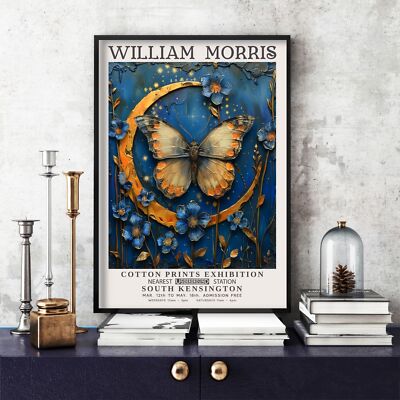 William Morris Print, Morris Exhibition Poster, Blue Collection Butterfly (17u)