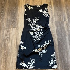 David Warren NY 100% Silk Dress Size 6 Black Floral Sleeveless Lined Preppy 