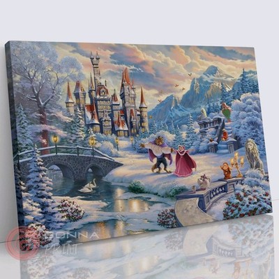 Disney Die Schöne und das Biest Kinder Cartoon Gemälde Kunst gerahmte Leinwand 20''x30''