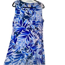 Anne Klein Ladies Sz 16 A-Line Dress Sleeveless Knee Length Blue & White Stretch