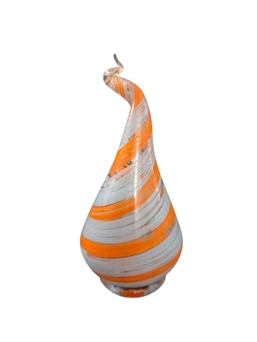 Vintage Hand Blown Art Glass Sculpture, Orange & White Swirl, Murano Style,...