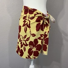 Leilani Sarong yellow Brown Floral Bathing Suit Cover Up Mini Skirt One Size