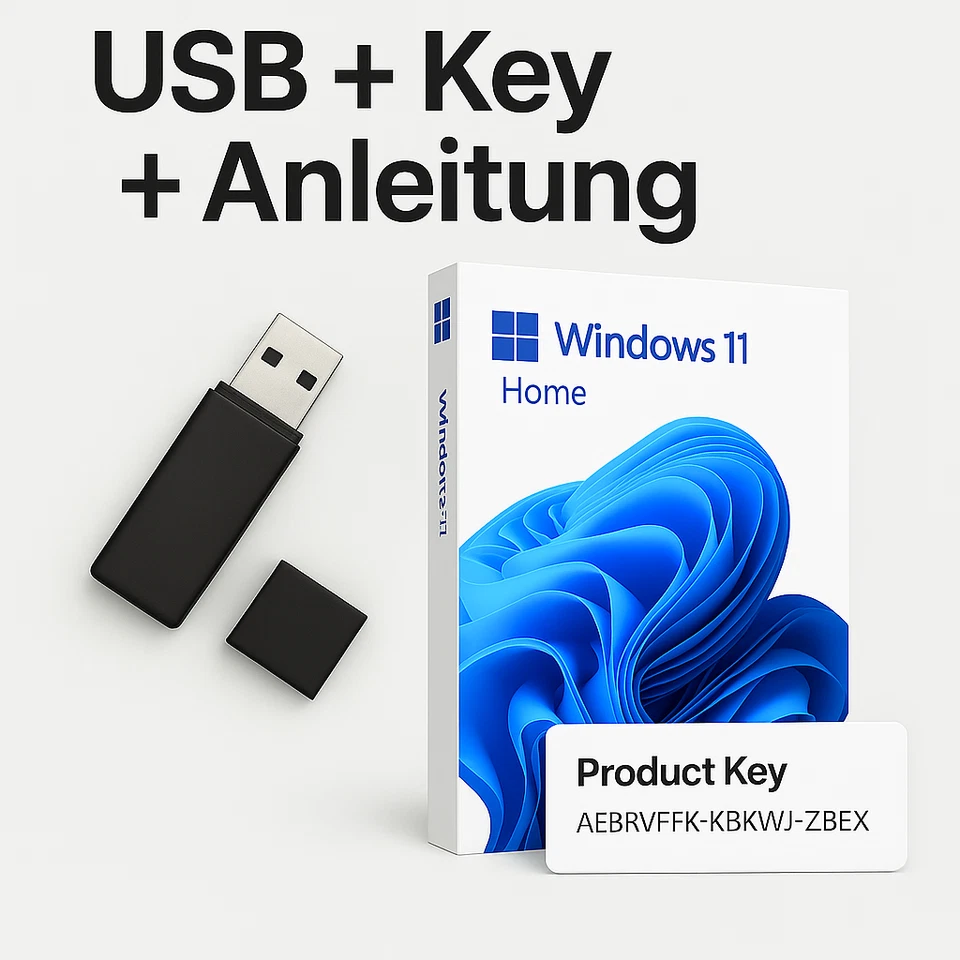 NEGMSOFT Windows 11 HOME USB Installationsstick + Retail Key 🔑 | Sofort Aktivierung | DE