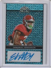EMMANUEL HENDERSON 2024 LEAF METAL FOOTBALL BLUE MOJO PARALLEL AUTO # 48/60