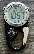 Dakota Stainless Steel Clip On Digital Watch w/ Compass, Alarm, Stopwatch, Timer
