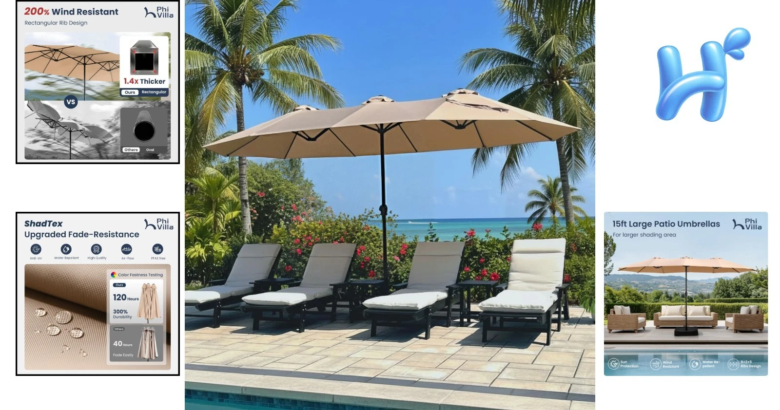 PHI VILLA Market Patio Umbrella