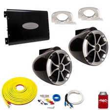 Wet Sounds ICON8B-FC Black 8" Towers Arc Audio KS-300.2 Amp with Wiring Kit