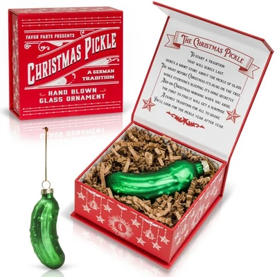 German Christmas Pickle Ornament: Hand Blown Glass Tree Decoration - Gift Boxed