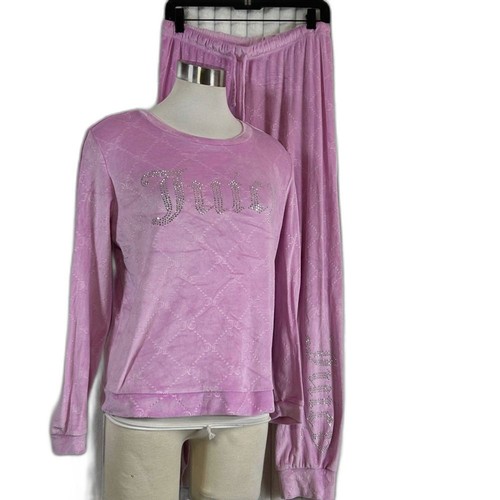 Juicy Couture Sleepwear pink quilt logo velour loungewear rhinestone juicy set M