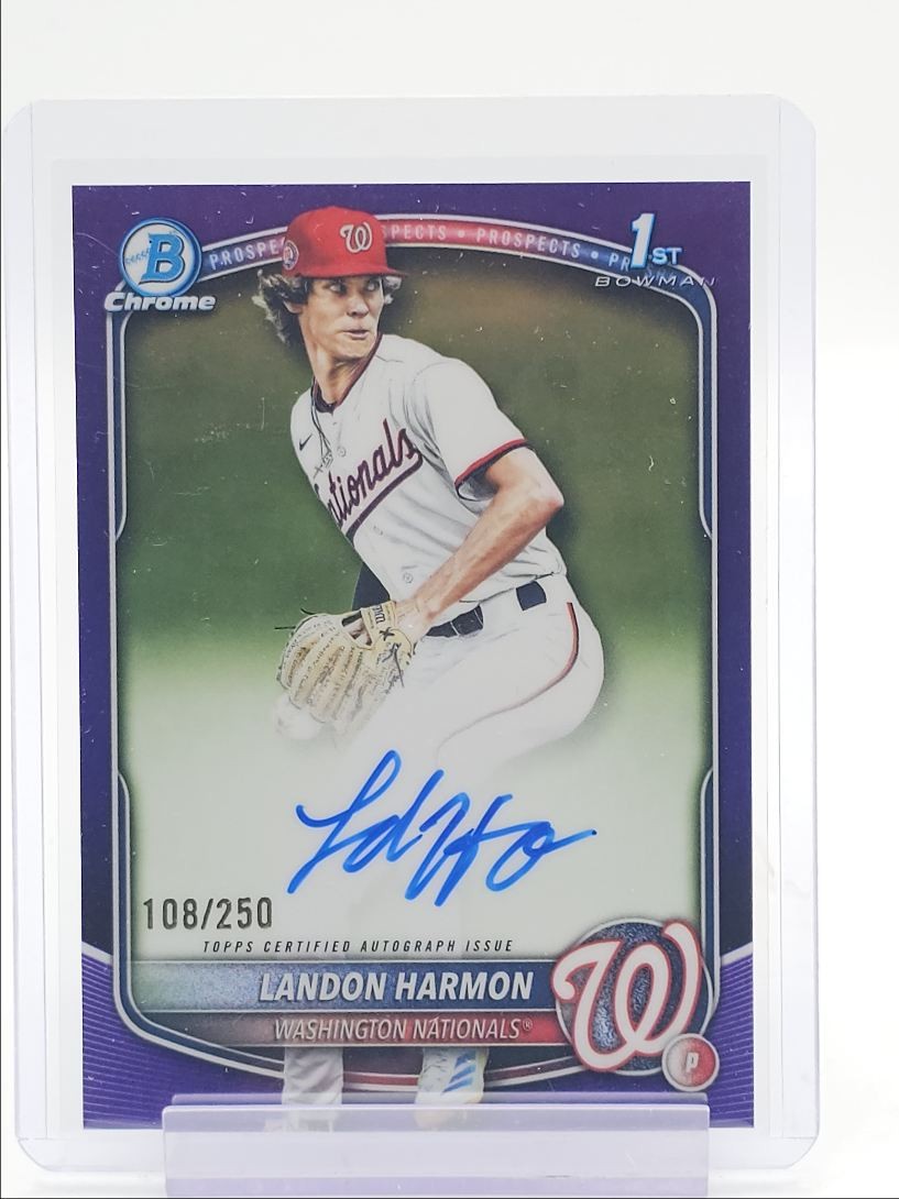 LANDON HARMON 2025 BOWMAN CHROME DRAFT 1ST PURPLE SURFACE AUTO /250 Q1300
