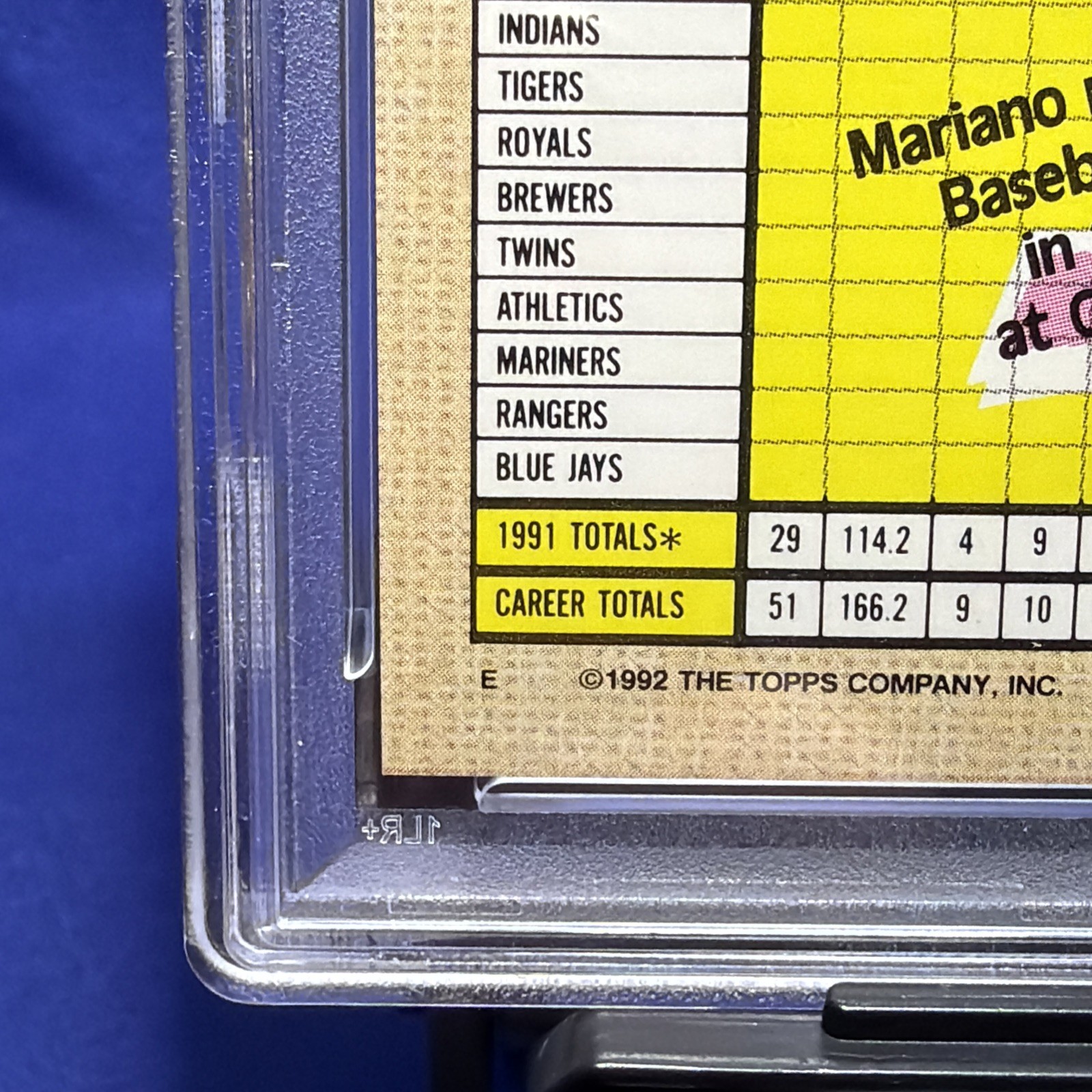1992 Bowman - Mariano Rivera #302 E on Back (RC) PSA 7 view 3