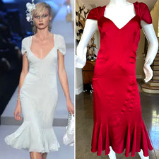 Christian Dior by John Galliano Red Satin Bias Cut Evening Dress Spring 2008 RTW