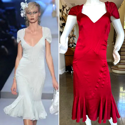 Christian Dior by John Galliano Red Satin Bias Cut Evening Dress Spring 2008 RTW