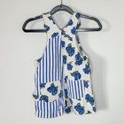 Vintage D.A.Y. Sportswear Girls Floral Stripe Shortalls Overalls Blue Rose Patch — photo 2