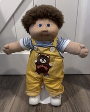 1985 cabbage patch Kids Jesmar hm# 3, fuzzy brown hair, cpk teddy bear overalls