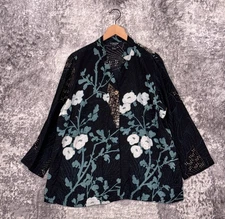 Citron Santa Monica Tunic Top 1X Womens Black Silk Floral Lightweight Blouse