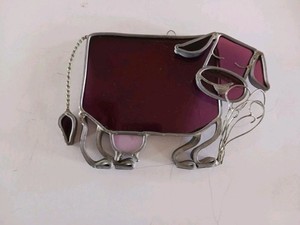 Vintage Hand Made Stained Glass Purple Cow Suncatcher