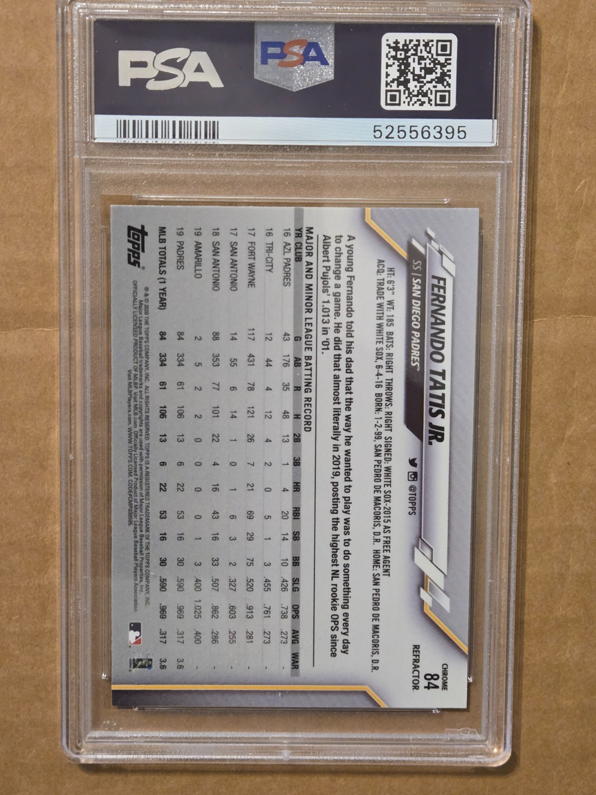 2020 TOPPS CHROME FERNANDO TATIS JR. PINK REFRACTOR #84 GRADED PSA 10 GEM MINT view 2