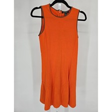 Lauren Ralph Lauren Womens XS Knee Length Dress Bright Orange Faux Leather Trim