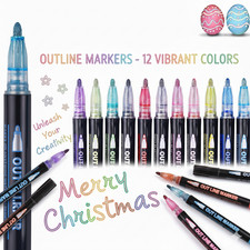 12 Glitter Pens Outline Marker Pens, Arts and Crafts for Kids Stocking Fillers