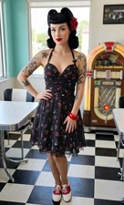 Hell Bunny Tattoo Flash Rockabilly Dress - Polka Dot Halter Pin-Up Retro - Size
