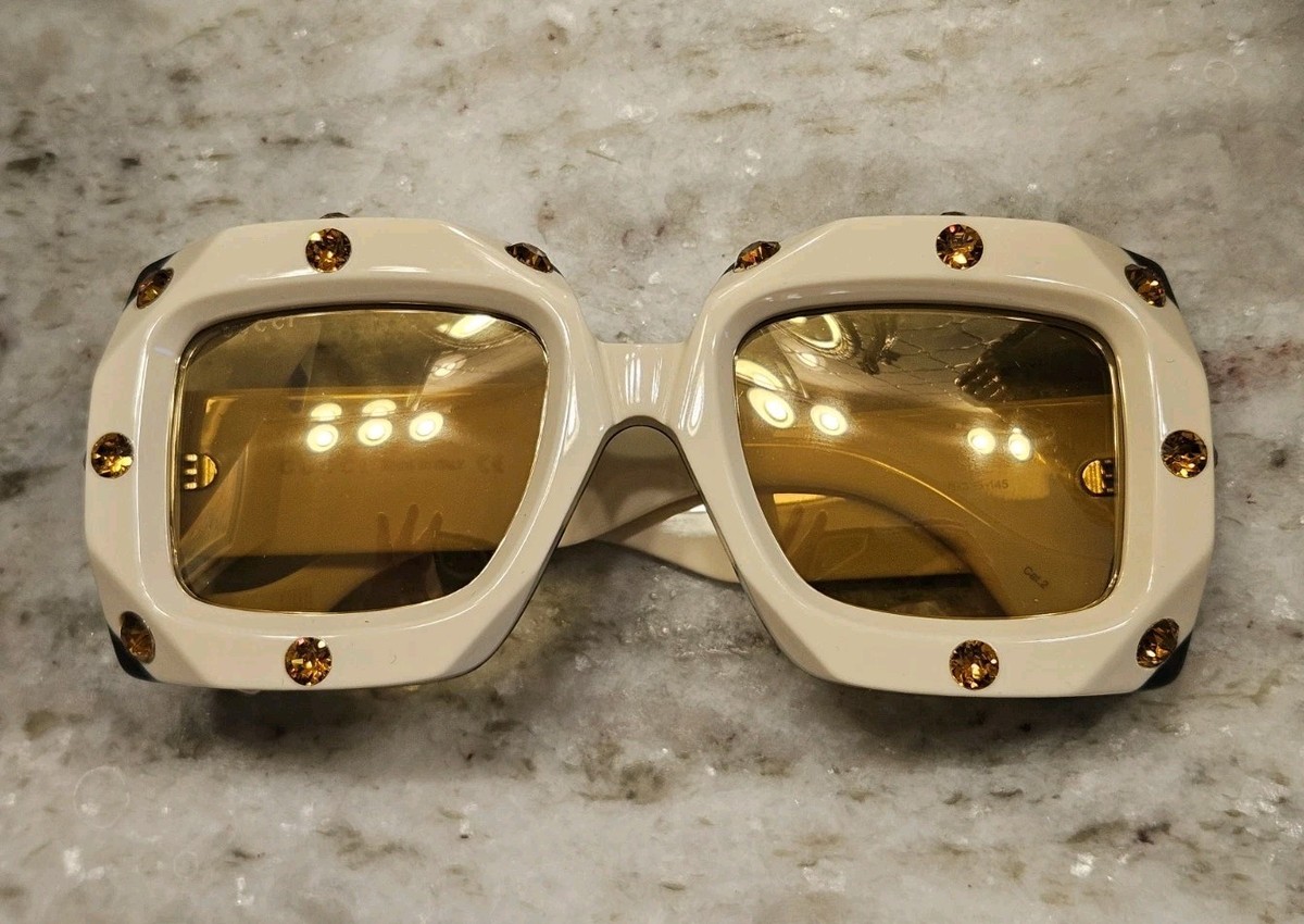 RARE GUCCI HOLLYWOOD FOREVER OVERSIZED SQUARE IVORY MASK EMBELLISHED SUNGLASSES GUCCI HOLLYWOOD FOREVER 1412 Ivory Strass Crystal Gg1412S  main image 4