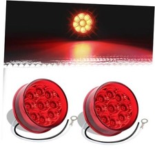 2 Pcs 2 inch Round Red 9LED Side Marker Clearance Lights with Red 2 Pcs