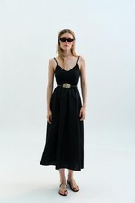 ZARA NWT BLACK BELTED COMBINATION MIDI DRESS SIZE S