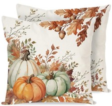 Fall Pumpkin Throw Pillow Cover, 18 x 18 Inch Set of 2 Autumn Thanksgiving Pu...
