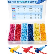 120 Pcs/60 Pairs T-Tap Wire Connectors, Insulated Male Wire Tap Connectors, S...