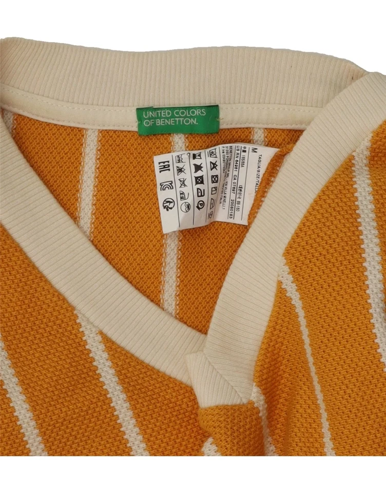 BENETTON Damen Crop V-Neck Pullover Sweater UK 14 Medium gelb gestreift Z010 - Bild 3 von 3