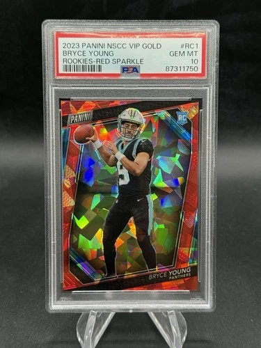 2023 Panini National VIP BRYCE YOUNG RED SPARKLE PRIZM /199 RC Panthers PSA 10