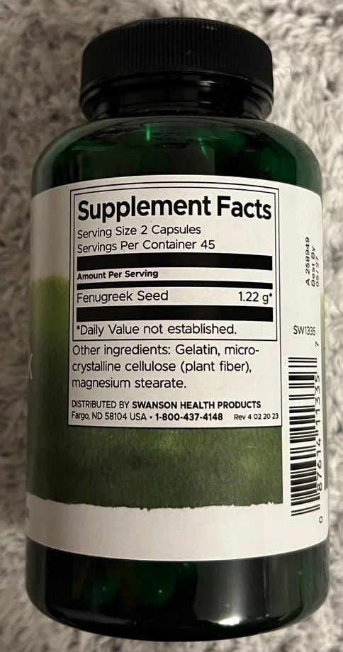 Semilla de fenogreco Swanson 270 tapas 610 mg colesterol digestivo azúcar en sangre glucosa Foto 2 de 2