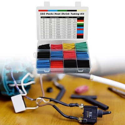 560pc 2:1 Heat Shrinking Tubing Tube Sleeving Wrap Cable Wire ,5 Colors 12 Sizes